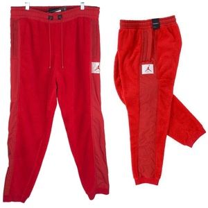 🆕 Nike Air Jordan Wings of Flight Red Sherpa Fleece Joggers Pants